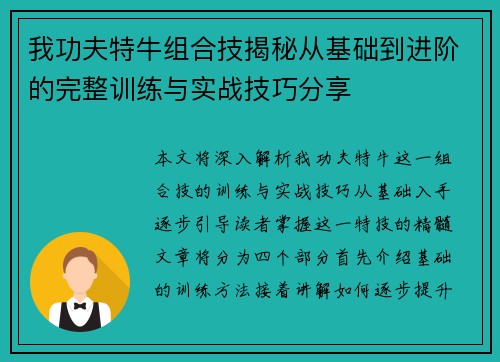 我功夫特牛组合技揭秘从基础到进阶的完整训练与实战技巧分享